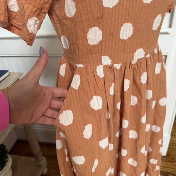 ROOLEE Orange White Polka Dot Short Sleeve Midi Dress Size S - Picture 3 of 8